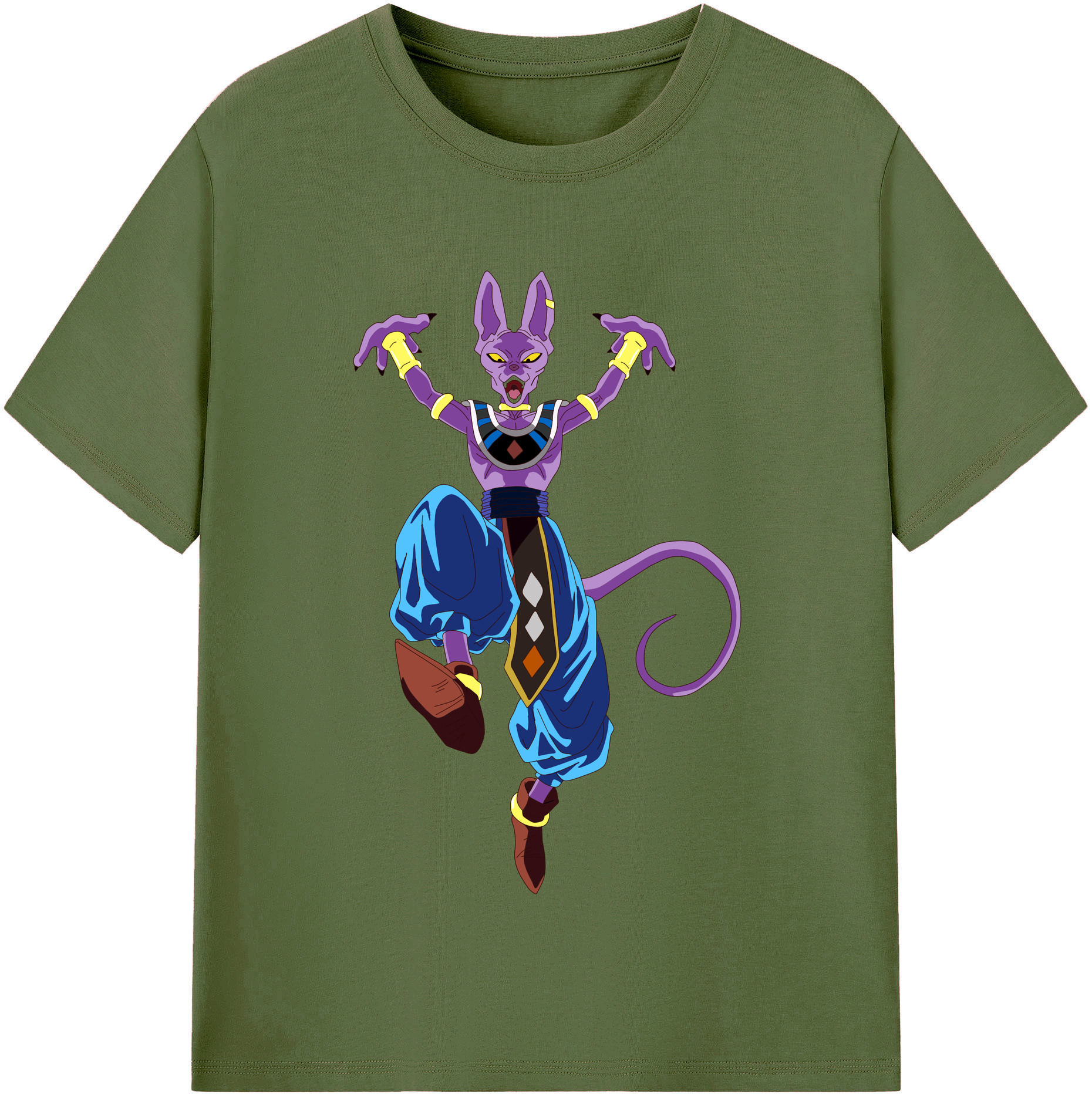 （画像用） ドラゴンボール ビルス 破壊神ビルス DRAGON BALL Beerus Birusu 綿100％半袖Tシャツ（フロントプリント）